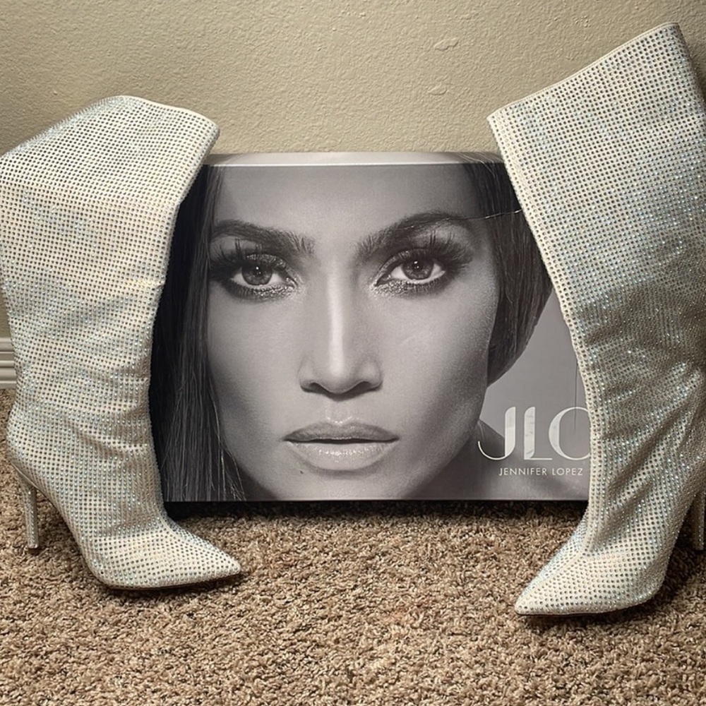 Sexy Jlo Winter White Rhinestone Boots